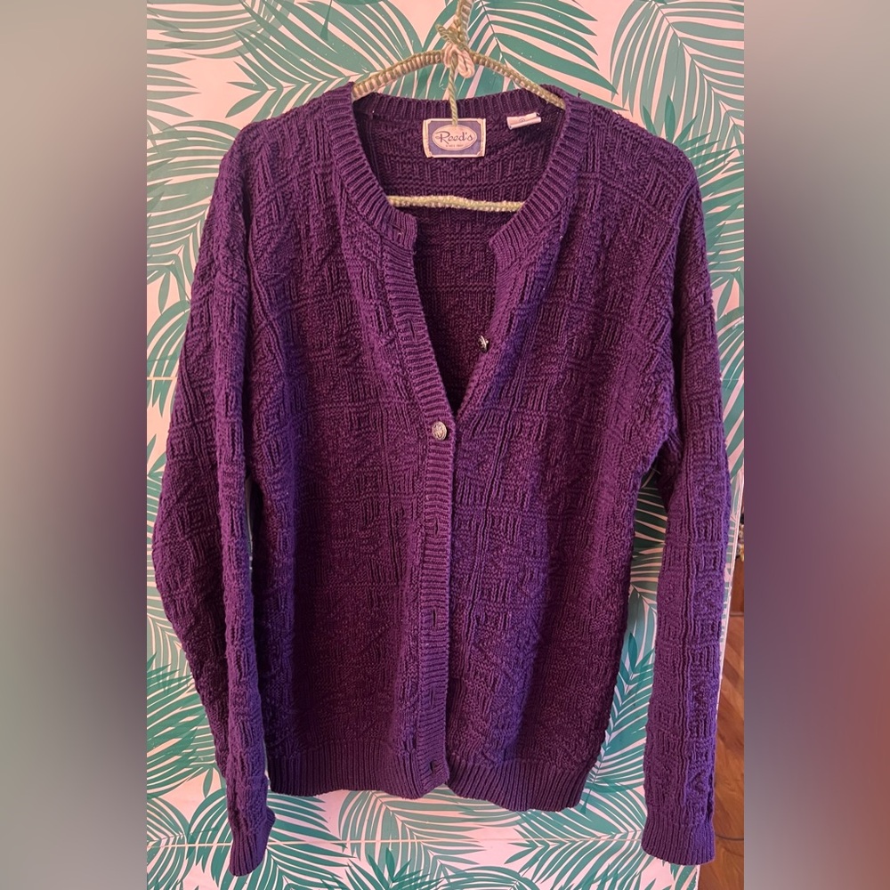 Reed’s since 1907 Purple Cardigan 33% Ramie 45% cotton sz S pewter buttons